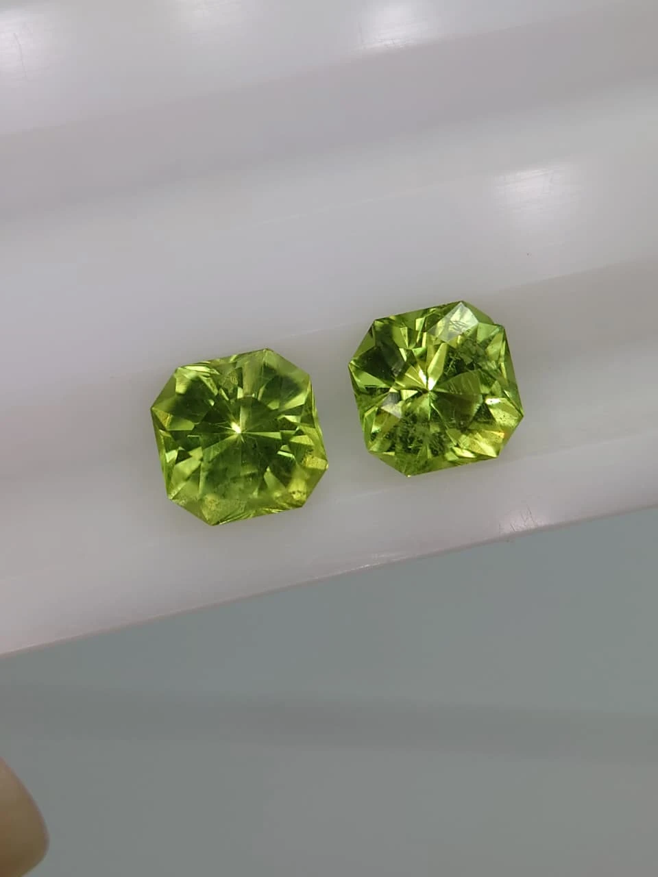 2.8ct Natural  Radiant Facated Peridot Pair from Pakistan — view 6